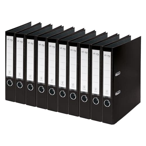 Image of Leitz VON A4 Folder, Pack of 10, Cardboard with Plastic Cover, 50 mm Spine Width, for 350 Sheets, Blue Angel & FSC Certified, for School, Study & Home, Black, 10560095