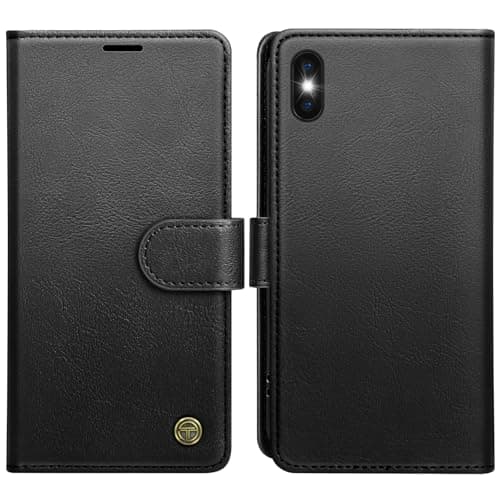 Image of AIMOYU for iPhone X, iPhone XS Case, Flip Wallet Leather Phone Case with [4 Card Slots] [Kickstand] [RFID Blocking] Magnetic Protective Shockproof Cover for iPhone X/XS Phone Case - Black