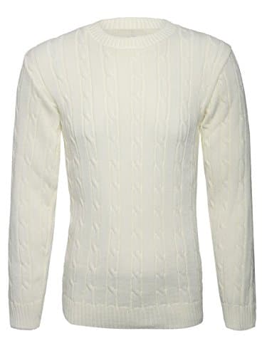 Image of Missmister Gents Plain Cable Knitted Jumpers for Mens – Crew Neck – Pull On Jumper, Chunky, Long Sleeve Sweater for Men –Plus Size Knitwear, Pullover Top (Medium, Cream)