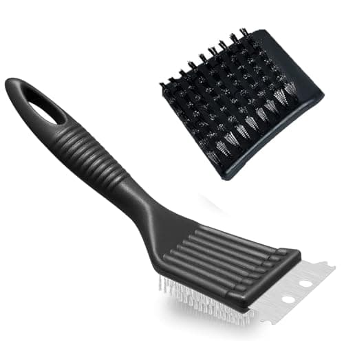 Image of Wire BBQ Brush, Heavy Duty Barbecue Cleaner with Brass Wire Bristles and Metal Scraper, Grill Surface Cleaning Brush for Outdoor BBQ, Safe Black Grill Accessory for Deep Cleaning, Easy Cleaning Tool