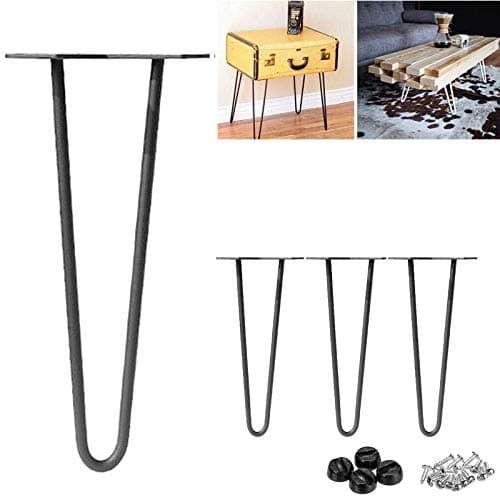 Image of 16” Hairpin Table Legs 40cm Black Steel 2-Rod Metal Modern Industrial Mid Century Style for DIY Furniture Coffee Table Desk Cabinets with Protector Feet & Screws (Pack of 4)