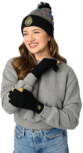 Image of Harry Potter Hogwarts Knit Beanie Hat and Texting Glove Set Unisex Womens Mens, Hogwarts, One Size