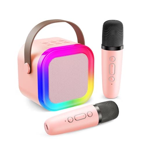 Image of Fede Karaoke Machine for Kids Adults, Mini Karaoke Machine with 2 Wireless Microphones, Portable Bluetooth Speaker with Voice Changing Effects & LED Lights, Best Gifts Toys for Girls and Boys