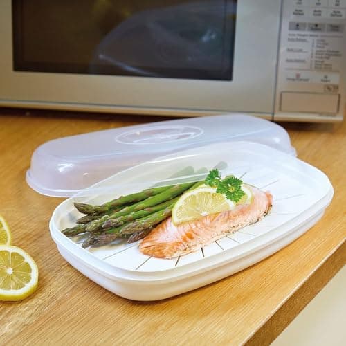 Image of Coopers of Stortford - Microwave Fish Steamer Odour Free No Oven No Oil No Fat Required Healthy Eating Calorie Controlled Diet Rice Vegetables