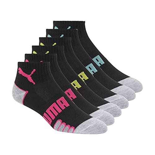 Image of PUMA Women's 6 Pack Quarter Crew Socks6? ?? ??6 ?????6 ????????pacote Com Pares De Meias????? ???? ??? athletic socks, Black, M UK