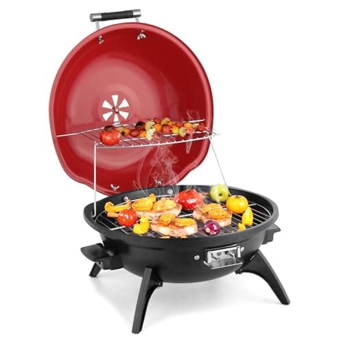 Image of Outopee Electric Tabletop BBQ Grill, Portable Removable Countertop Barbecue Grill with Double Layer Design for Kitchen Garden Patio Balcony Outdoor & Indoor Use, 1600W, Red