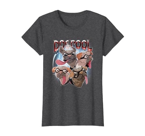 Image of Marvel Deadpool & Wolverine Dogpool Sketchy Hero Faces T-Shirt, Women, Dark Heather Grey, XX-Large