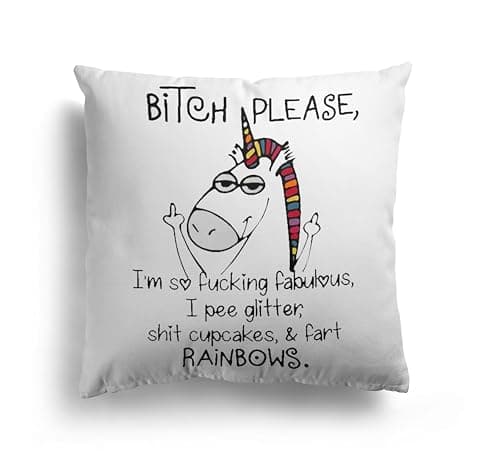 Image of btch please i’m so fcking fabulous i pee glitter cushion – rude funny adult pillow – premium microfibre, cuddle fleece, faux suede, luxury velour – cover only or filled option – cheeky novelty gift