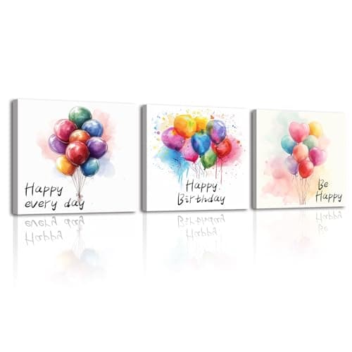 Image of Piy Painting 3 Pcs Colorful Canvas Wall Art, Beautiful Balloons Canvas Pictures For Wall, Birthday Art Prints Artwork, Decorative Paintings For Bedroom Bathroom Hallway 12x12 inch