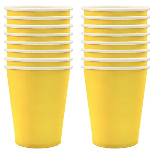 Image of POPOYU 16Pcs Yellow Party Paper Cups,Yellow Party Tableware Decor Yellow Disposable Paper Cup Yellow Plates for Kids Yellow Party Supplies Table Decorations