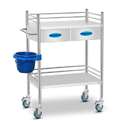 Image of Medical Laboratory Cart, Stainless Steel 2/3-Tier Trolley Serving Utility Carts With Two Drawers For Lab Spa Beauty Salon Clinic Kitchen Equipment Use (Color : 2 layer, Size : 60 * 40 * 86cm)