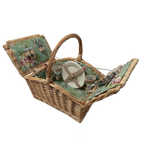 Image of Arthur Cameron - Deluxe Wicker Picnic Hamper Set, Fully Equipped with 2 Wine Glasses, Plates and Cutlery Sets - 2 Person Picnic Basket Hand-Crafted from Full, Round Natural Wicker
