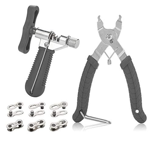 Image of QKURT Bike Link Plier + Chain Breaker Splitter + 6 Pairs Bicycle Missing Link, Chains Plier Quick Links Pliers for 6/7/8/9/10 Speed Chains Repair | Professional Bicycle Chain Tool Kit, Gray