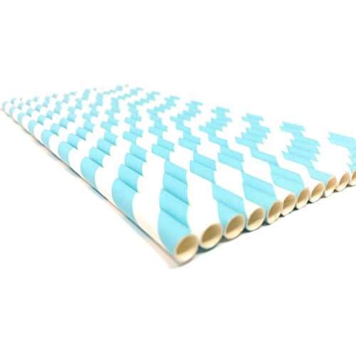 Image of Premium Paper Straws [Pack of 25 Drinking Straws] by Picture Perfect Party (Pastel Blue Stripes)