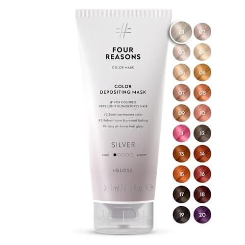 Image of FOUR REASONS Color Mask, Silver (27 Colours) – Hair Gloss & Colour Depositing Conditioner – Semi Permanent Hair Toner for Colour-Treated Hair Colour For Women – Vegan & Cruelty-Free – 200 ml