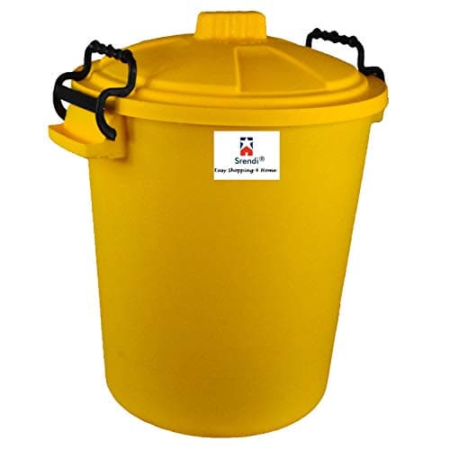 Image of Srendi® Small/Medium/Large Plastic Coloured Bin/Waterfroof/Rodent Proof/Ideal for Outdoor/Animal Feed/Food/Storage/Flour Locking Lid (50L, Yellow)