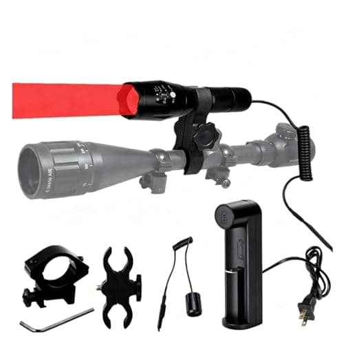 Image of BESTSUN Red LED Hunting Torch,350 Yards Long Range Tactical Red Torches 10000 Lumens Handheld Lamp with Scope & Rail Mount, Pressure Switch Waterproof Zoomable Torch for Coyote, Hog, Fox, Predator