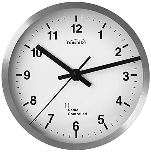 Image of Youshiko Radio Controlled Wall Clock (Official UK & Ireland Version), Premium Quality, Silver Bold Classic Design, Aluminium Case 20cm, 8-Inch Diameter, Home/Kitchen/Office/School Clock, Easy to Read