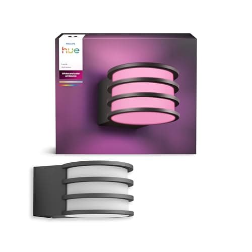 Image of Philips Hue Lucca Outdoor Wall Light, Tunable White and Color Light, Bright 1100 lm, A60 Bulb Included, Dimmable, IP44 Weather-Resistant, Matter Compatible, Zigbee