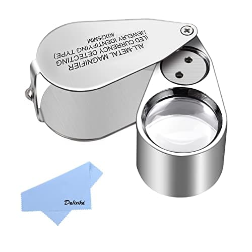 Image of Delixike 40X Jewellers Loupe, All Metal Folding jewellers eyeglass with LED Light, Magnifying Glass for Diamonds, Jeweller, Coins, Stamps(Currency Detecting/Jewelry Identifying)