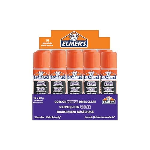 Image of Elmer's Disappearing Purple Glue Sticks | Dries Clear | Great for Schools & Crafting | Washable & Child-Friendly | 22g | 10 Count