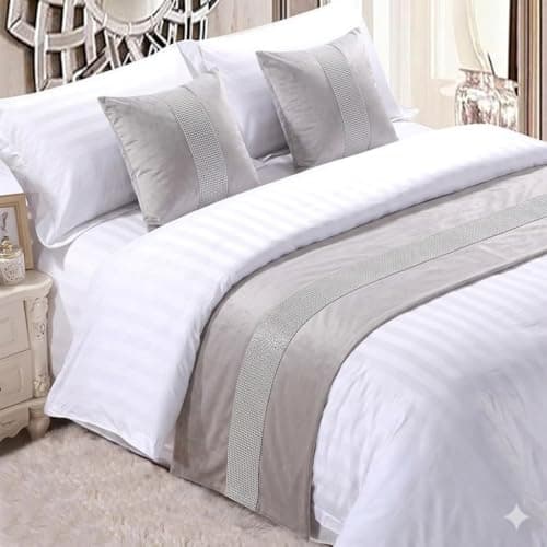 Image of Makooz Diamante Quilted Velvet Bed Runner for 1.35m Double Bed 1Pc - Matching Cushion Cover Sold Separately - Hotel Grade Soft Bed Scarf - Bedroom Guesthouse Bedding Protection -63x225cm Silver Grey