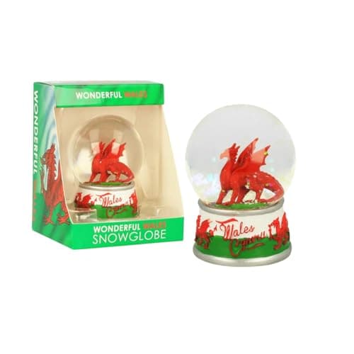Image of Wales Dragon Resin Snowstorm | Decorative Snow Globe Ornament Figurines |Glass Glitter Dome with Resin Base |Novelty Home Decor Display Piece | Gift Presents for Men Women Boys Girls Kids
