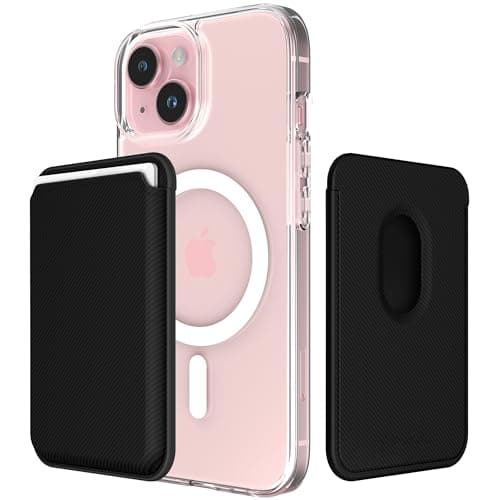 Image of Sinjimoru Magnetic Card Wallet, Premium Vegan Leather Phone Wallet for MagSafe 3-Card Holder Compatible with iPhone 16 Plus Pro Max 15 14 13 12 Series. M-Viica Carbon Black