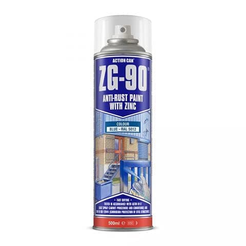 Image of 4x Action Can ZG-90 Blue Anti Rust Cold Zinc Galvanising Paint 500ml RAL 5012