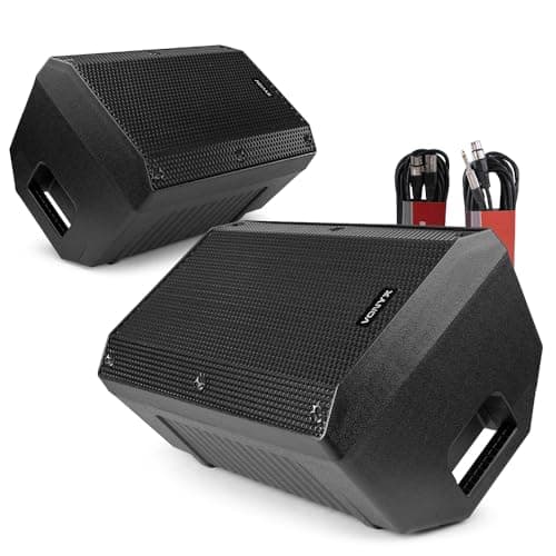 Image of VONYX VSA10BT Active Stage Monitor Speaker System Set with Bluetooth, Pair of 10-Inch Foldback Monitors, XLR and Jack Cables, 500W Bi-Amplified Audio for Live Performances, DJs, PA, Events