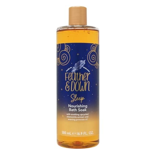 Image of Feather & Down Nourishing Bath Soak (500ml) - with Soothing Upcycled Chamomile Extract & Evening Primrose Oil. Nourish Your Body & Calm Your Mind. Cruelty Free. Vegan Friendly.