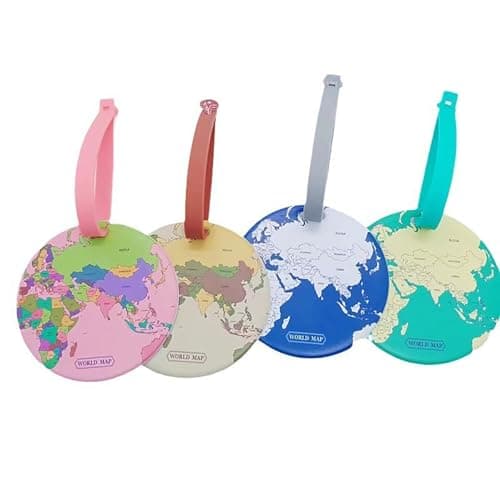 Image of Luggage Tags,4 PCS Cute Round Luggage Tags World map Travel Luggage Suitcase Labels Suitcase Tags Unique Luggagetags Travel Accessories for Checked Luggage Hand Luggages and Handbags