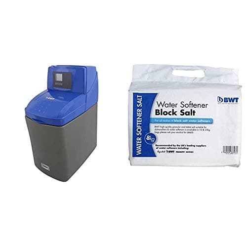 Image of BWT WS555 Hi Flow Electronic Demand Block/Tablet Water Softener, Blue, 14 Litre & SALTBLO Water Softener Block Salt, White, 8 kg, Set of 2 Pieces
