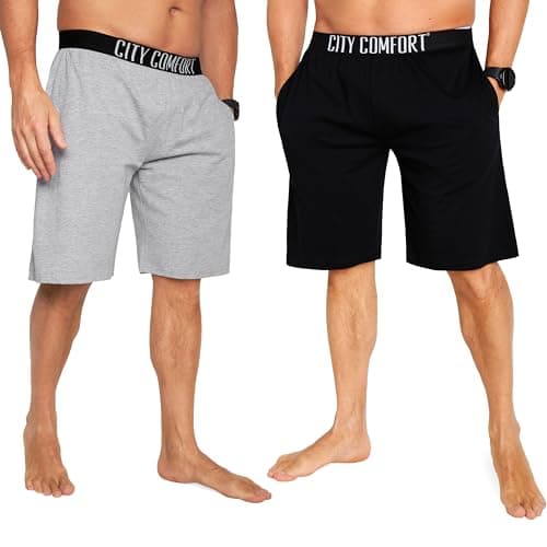 Image of CityComfort Mens Pyjama Shorts - Comfy Lounge Shorts with Pockets Pack of 2 (L, Black/Grey)