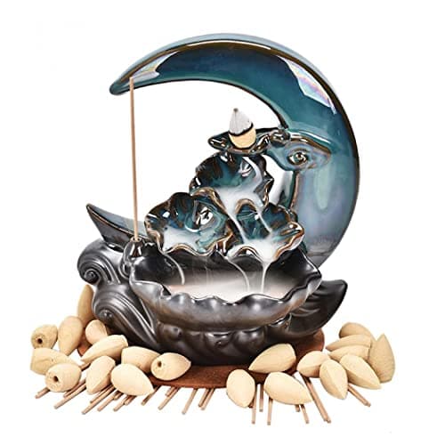 Image of Moon Backflow Incense Burner Incense Cone Sticks Holder Home Decor Porcelain plated for home and office durable 215x200x140mm Sold By Set