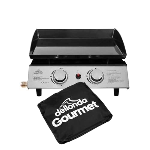 Image of Dellonda 2 Burner Portable Gas Plancha 5kW BBQ Griddle, Includes PVC Cover, Stainless Steel - DG232