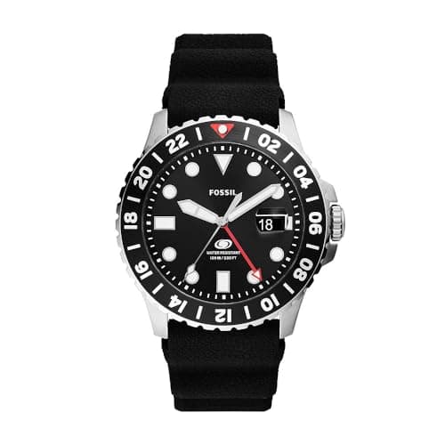 Image of FOSSIL Blue Watch for Men, Gmt Movement with Stainless Steel or Leather Strap,Black,46 mm
