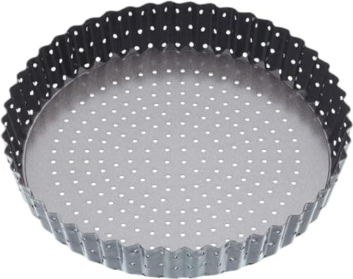 Image of MasterClass KCMCCB39 Crusty Bake 20 cm Perforated Quiche Tin with PFOA Non Stick and Loose Bottom, Fluted, Robust 1 mm Carbon Steel, Grey
