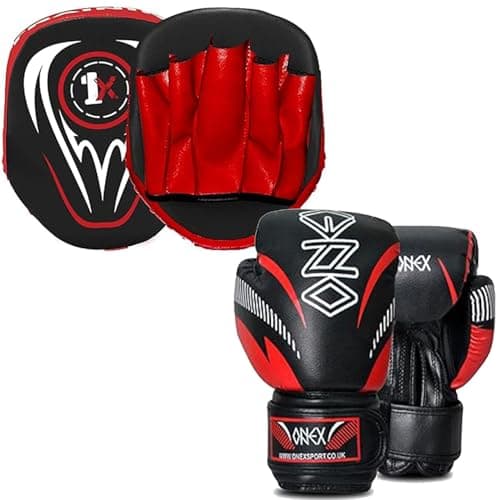 Image of 1x Boxing Gloves And Pads Set Focus Punching MMA Boxing Set Sparring Hook And Jab Strike Pad Kickboxing Target Training Set For Boys & Girls (RED/BLACK)