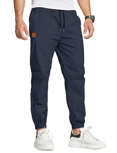 Image of JustSun Mens Casual Chinos Trousers Joggers Elasticated Waist Trousers for Men Cotton Pants Gym Sports Tracksuit Bottoms Drawstring Sweatpants with Pockets Blue XL