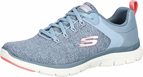 Image of Skechers Women's Flex Appeal 4.0 Brilliant View Sneaker, Slate Knit Mesh Pink Trim, 6 UK