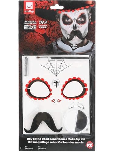 Image of Smiffys Make-Up FX, DOTD Se?or Bones Kit, Grease, Black & White, Transfers, Face Paint, Crayon, Tash & Applicators