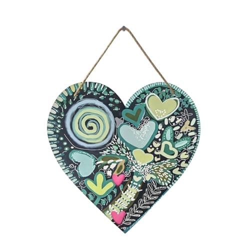 Image of Wasise Heart Wall Art - Heart Door Decor, Front Porch Decor, Metal Decorative Wall Hanging Art, Outside Front Yard Porch Decoration, Metal Tree Arts Geometric Shapes Door Signs, Green Hanging Gift