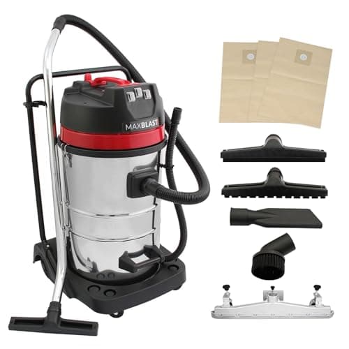 Image of Industrial Vacuum Cleaner 80L Wet & Dry 5 Attachments Commercial Cleaning 3000W Triple Motor Stainless Steel Cloth Filter 1.5m Hose 9m Cable Bagless or Bagged 3 x FREE Hoover Bags