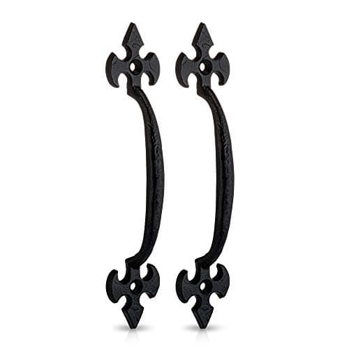 Image of XFORT 160mm Black Fleur De LYS Door Handle Pull, Antique Black Pull Handle, Cast Iron Door Handle, Black Cabinet Handles, Rustic Barn Door Handle, Vintage Pull Handle for Cupboard/Shed/Gate, 2 Pack