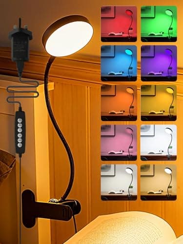 Image of ReinHoo Desk Lamp,10 Colors RGB&Warm White Desk Light,10 Brightness Dimmable Clip On Light,500LM Bright Reading Light,USB Adapter Table Lamp for Office,Computer,Work,Study,Craft,Bedside Table,Bedroom