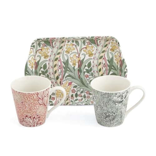 Image of Pimpernel x Spode Morris & Co Mug and Tray Set - Porcelain & Melamine, Suitable for Tea or Coffee Time with Your Partner, Minimalist Floral Design