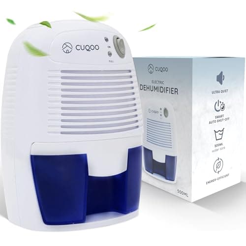 Image of CUQOO 500ml Mini Dehumidifier – Small Electric Portable Dehumidifier for Bedroom, Bathroom, Wardrobe, Caravan & Home – Energy Efficient Moisture Absorber with Auto Shut Off & Quiet Operation