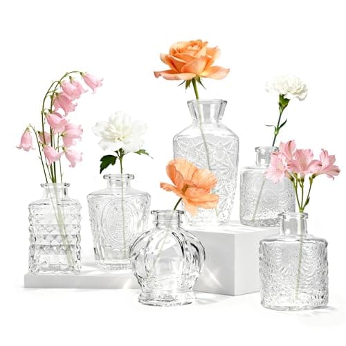 Image of Der Rose 6 Pack Glass Bud Vase Set, Small Clear Flower Vase for Centerpieces in Bulk, Mini Vases for Home,Table Decoration and Wedding Decor