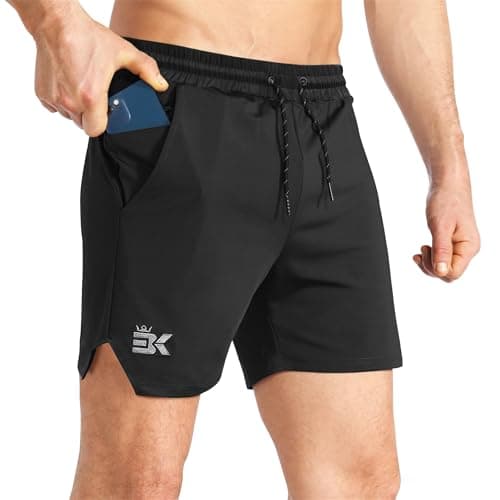Image of BROKIG Men's Lightweight Gym Shorts, Quick Dry Sport Workout Training Fitness Running Shorts Men with Zip Pocket (L, Black)